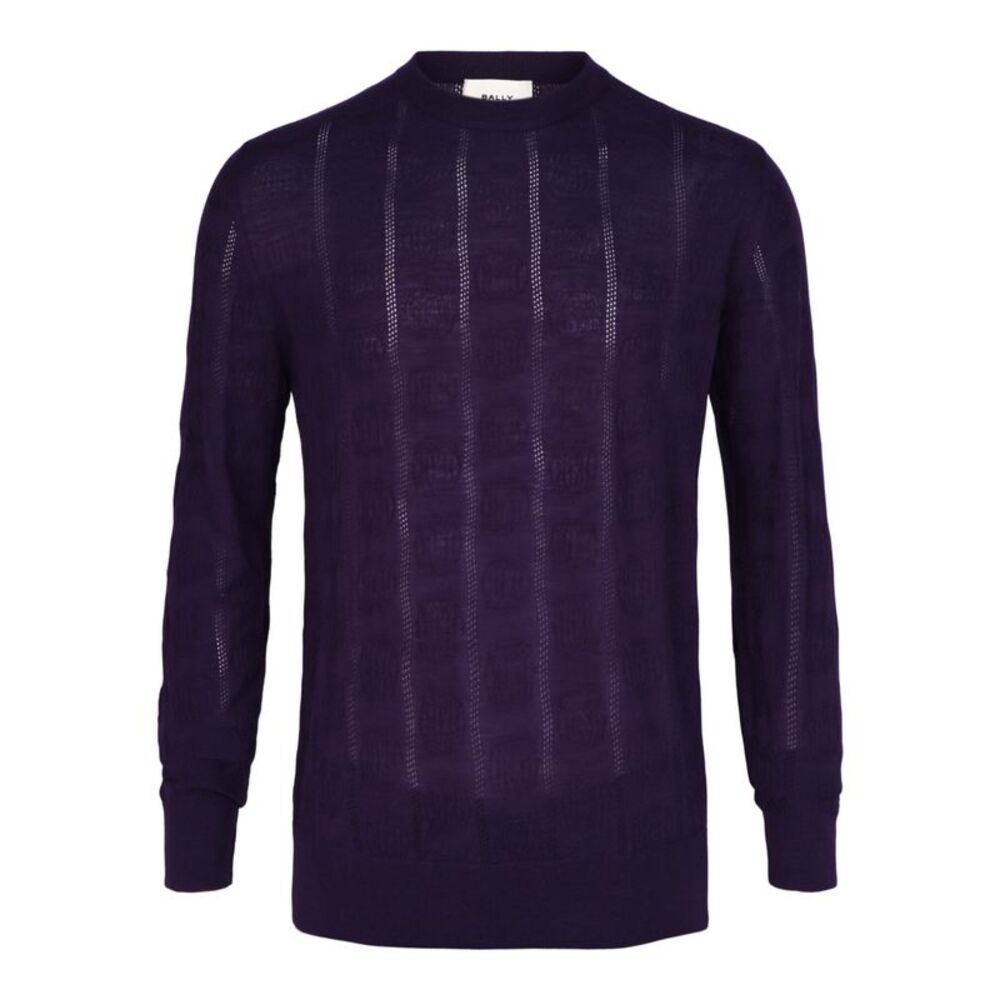 Bally Textured-Knit Crewneck Sweater Purple Mens